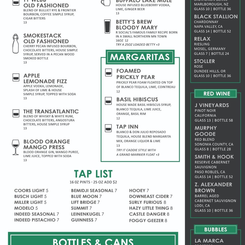Tap Inn Spring 2026 drinks menu