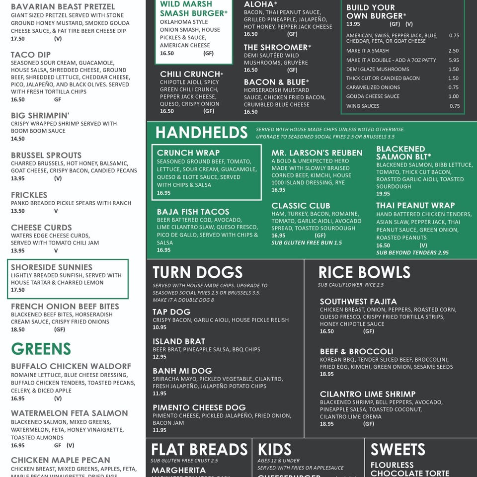 Tap Inn Spring 2026 dine-in food menu